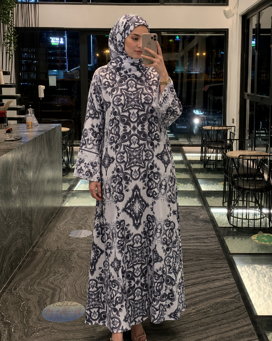 Black Mosaic Kaftan Abaya