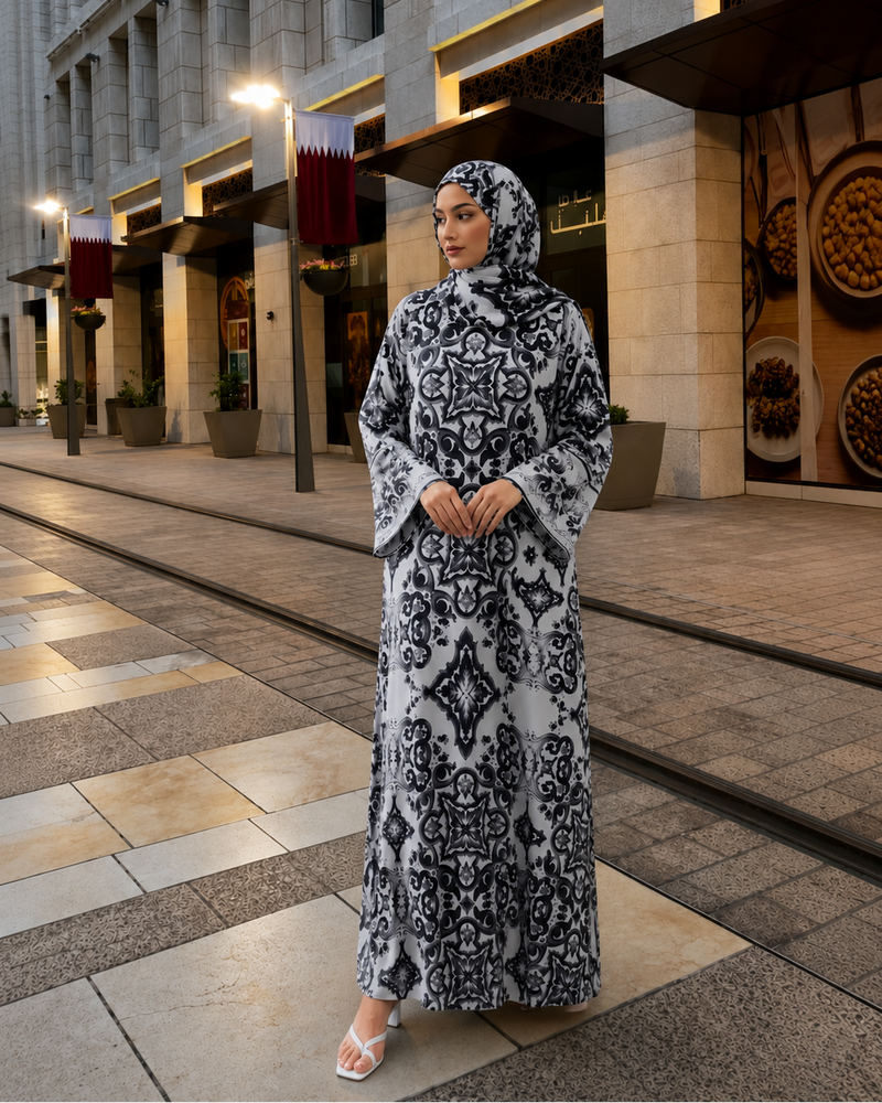 Black Mosaic Kaftan Abaya