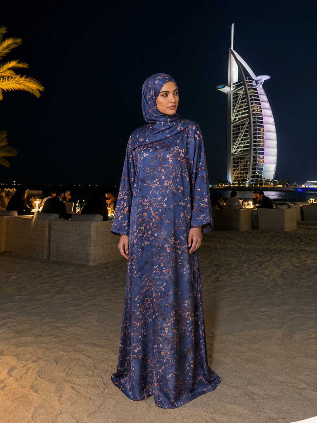 Floral Print Kaftan Abaya – Blue