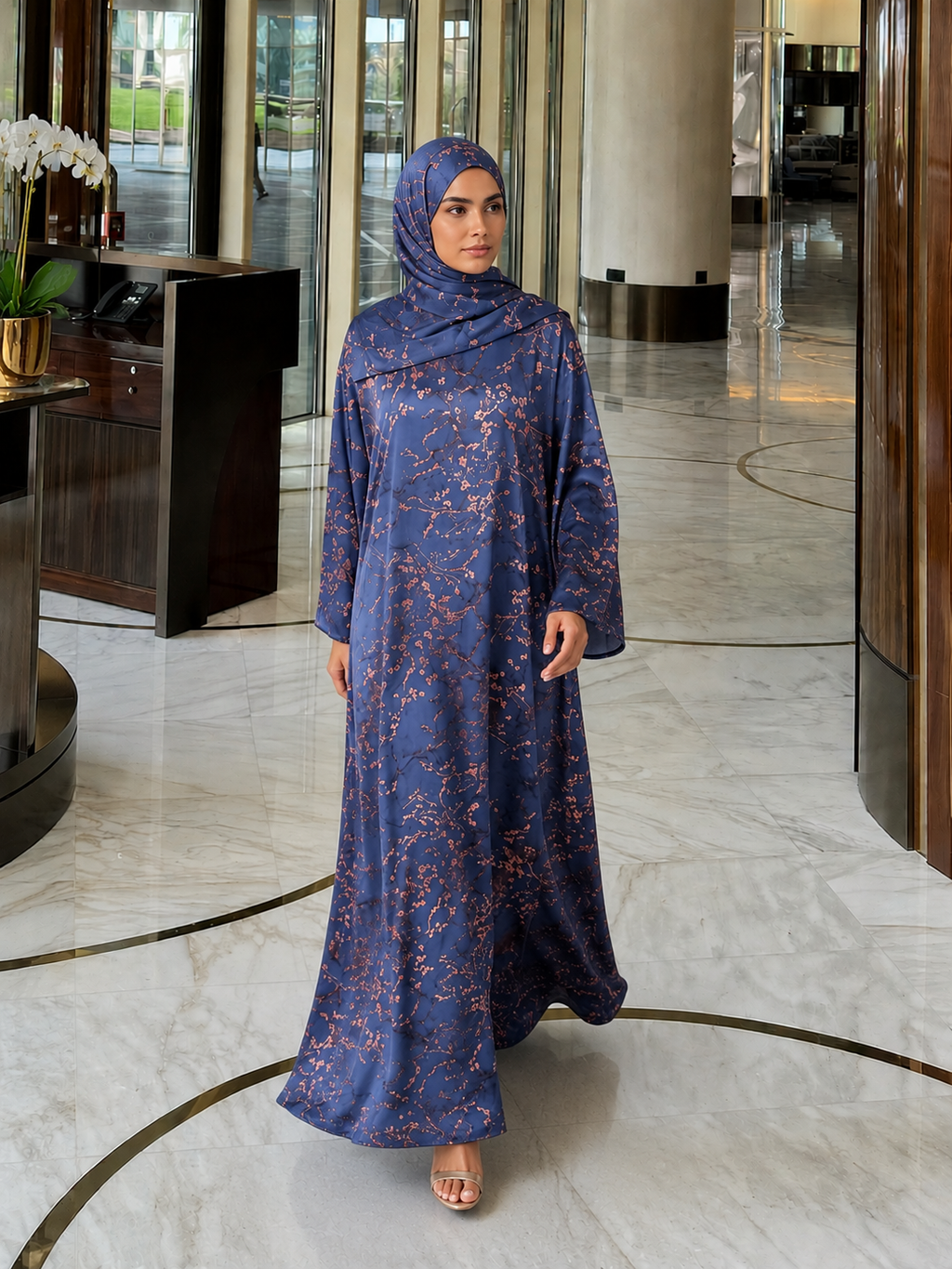 Floral Print Kaftan Abaya – Blue