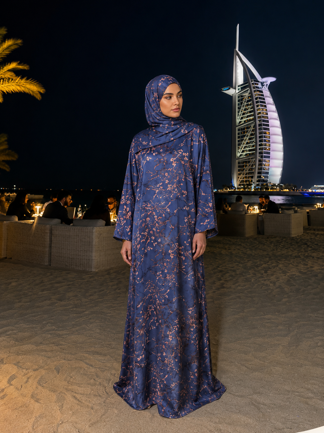 Kaftan Abaya Takım - Çicek Desenli