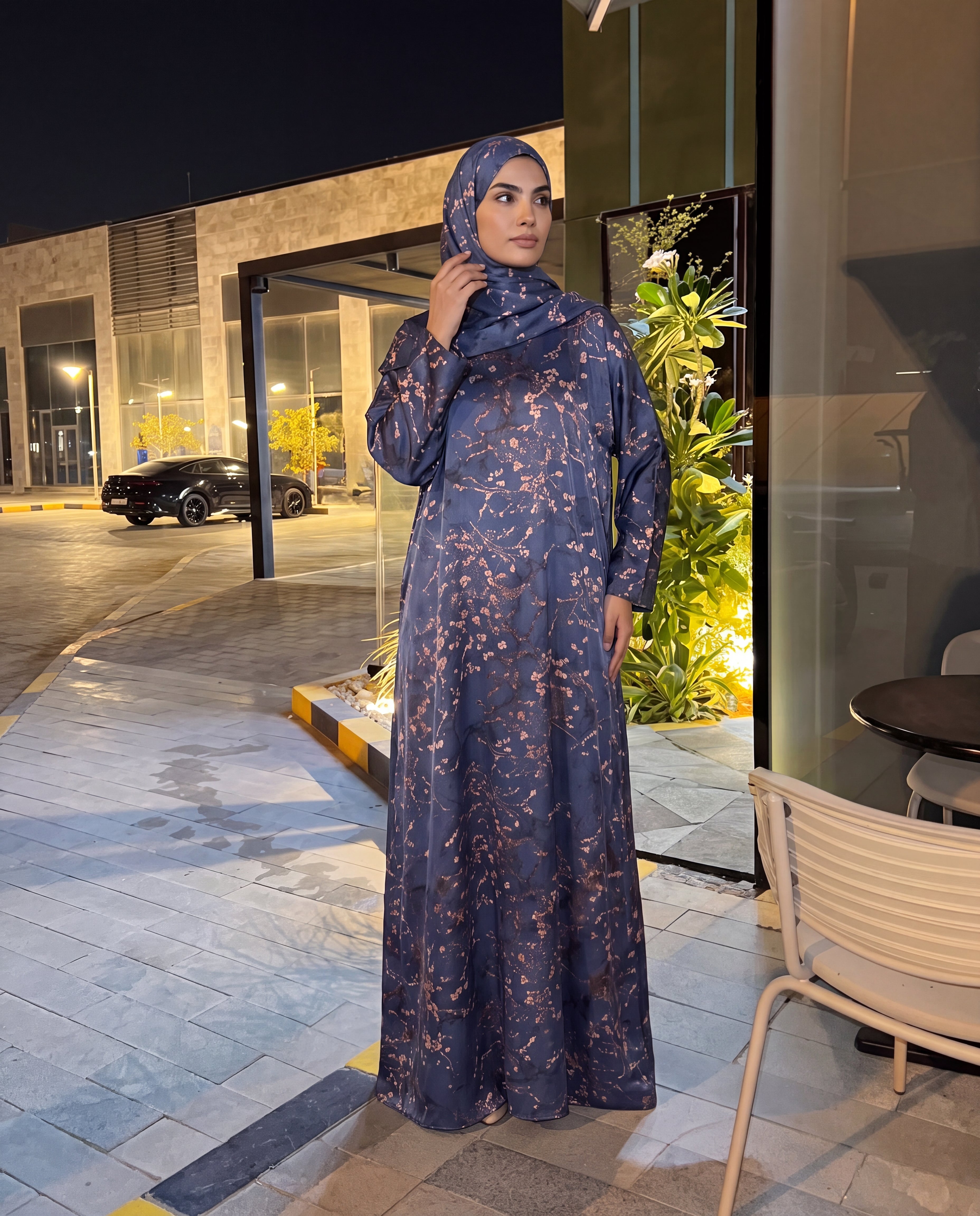 Kaftan Abaya Takım - Çicek Desenli