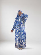 Kaftan Abaya Takım - Mozaik Desenli - Kraliyet Mavisi