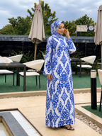 Kaftan Abaya Takım - Mozaik Desenli - Kraliyet Mavisi