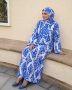 Kaftan Abaya Takım - Mozaik Desenli - Kraliyet Mavisi