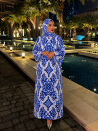 Kaftan Abaya Takım - Mozaik Desenli - Kraliyet Mavisi