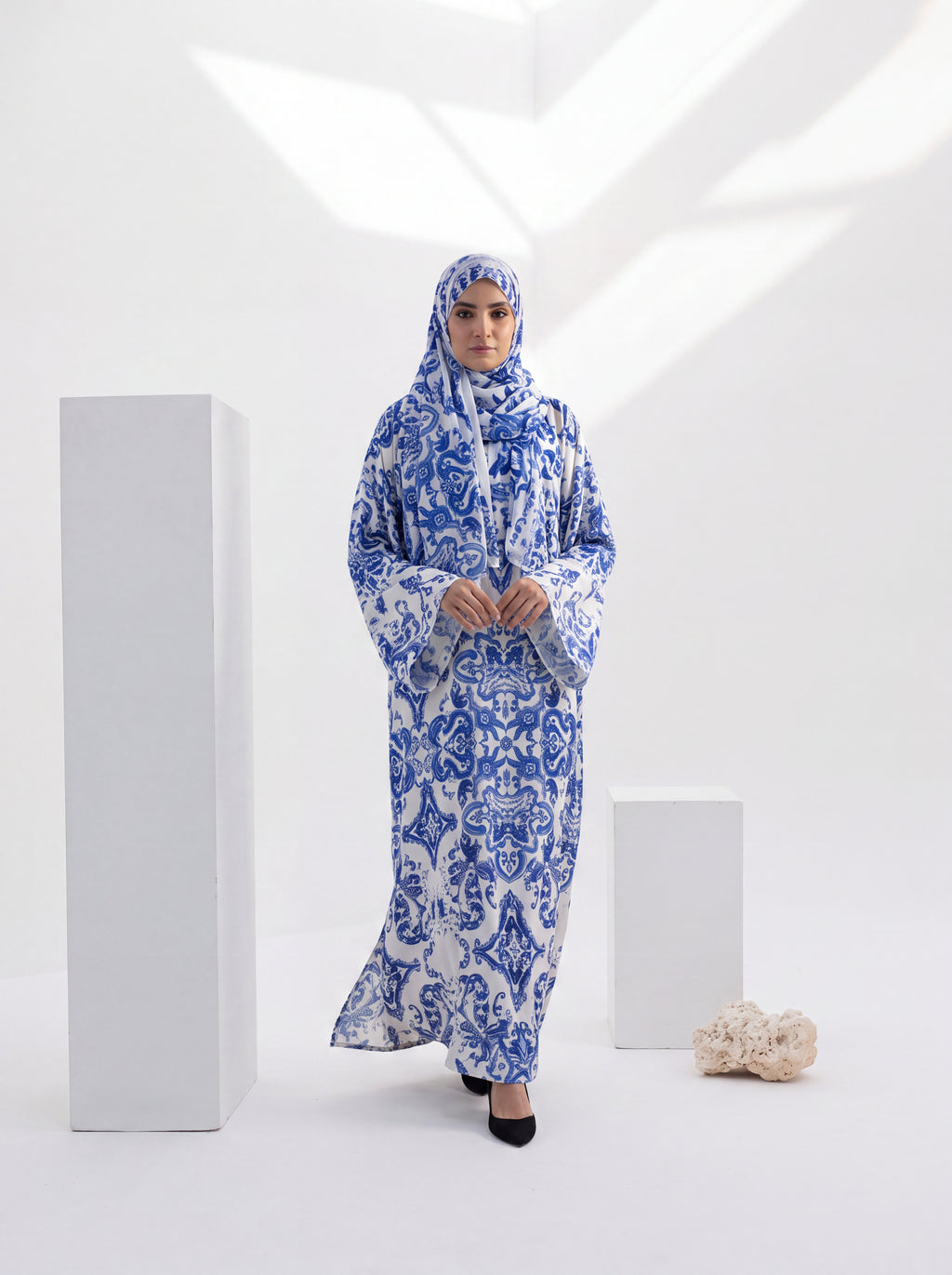 Kaftan Abaya Takım - Mozaik Desenli - Kraliyet Mavisi