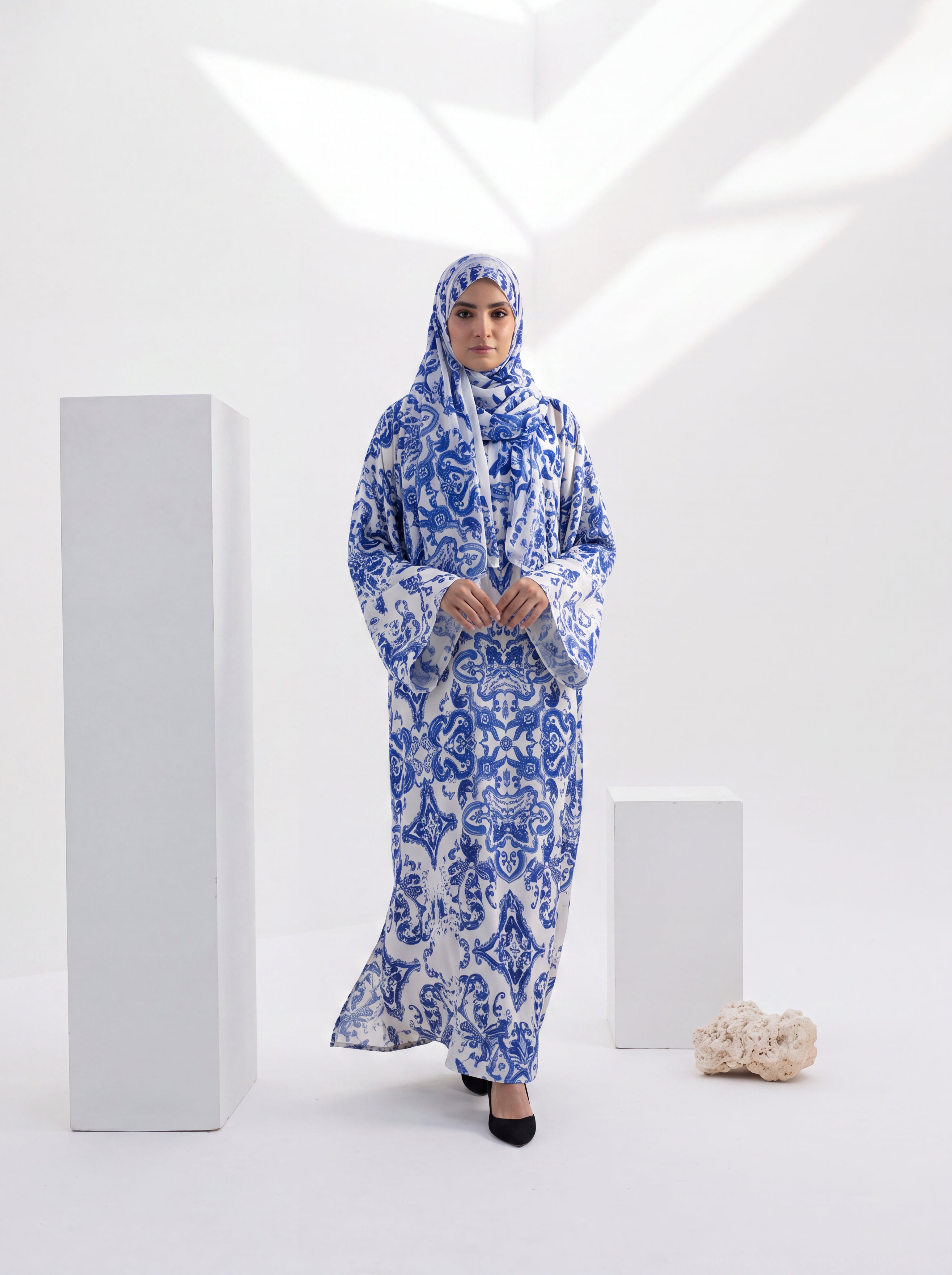 Kaftan Abaya Takım - Mozaik Desenli - Kraliyet Mavisi