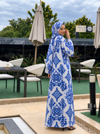 Kaftan Abaya Takım - Mozaik Desenli - Kraliyet Mavisi