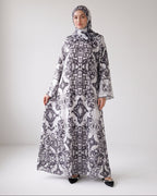 Kaftan Abaya Takım - Mozaik Desenli - Siyah Beyaz