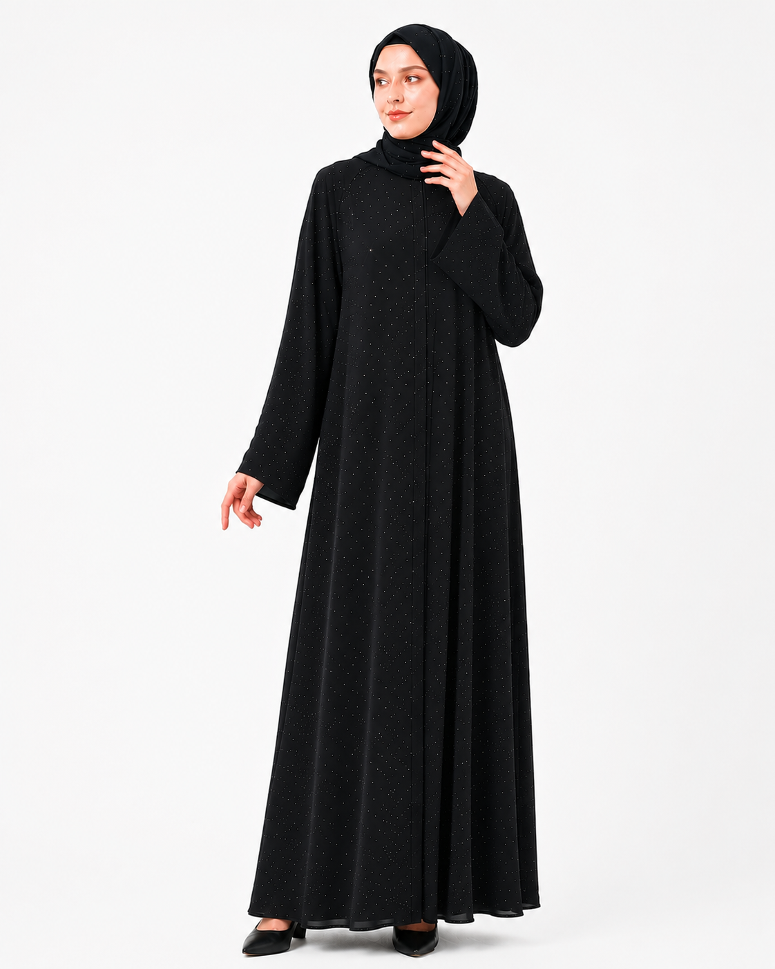 Taş İşlemeli Abaya - Siyah