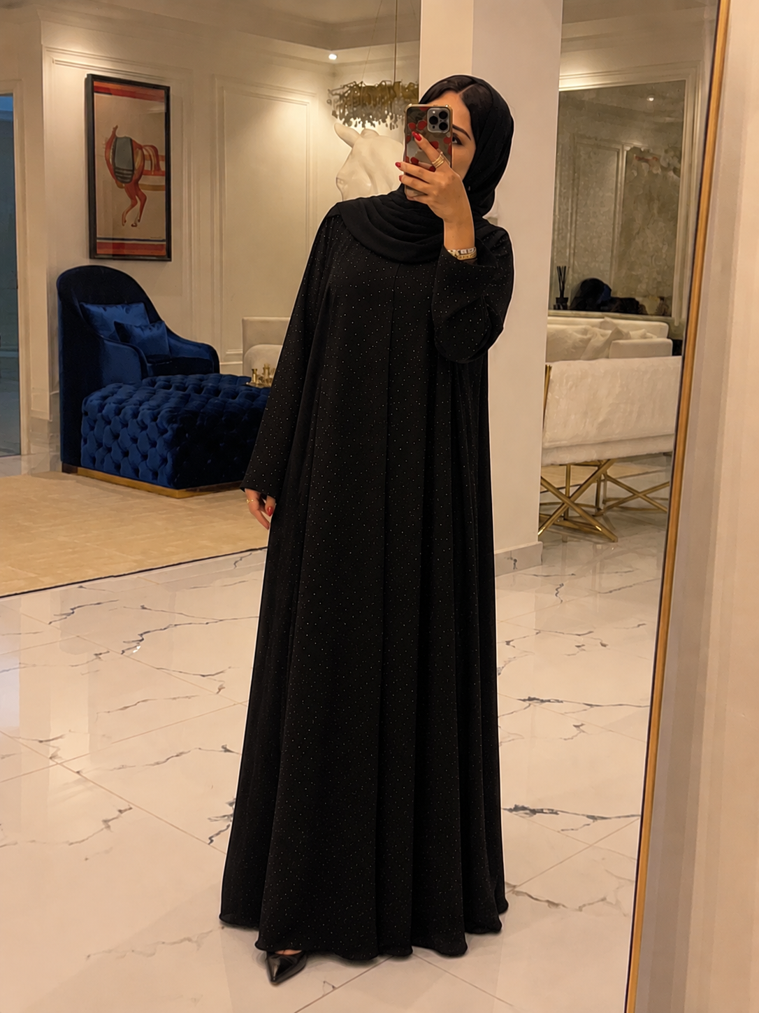 Taş İşlemeli Abaya - Siyah
