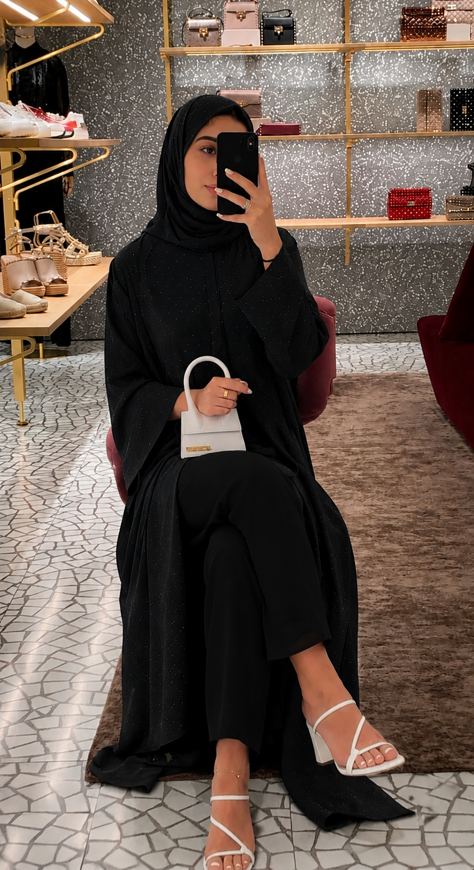 Taş İşlemeli Abaya - Siyah