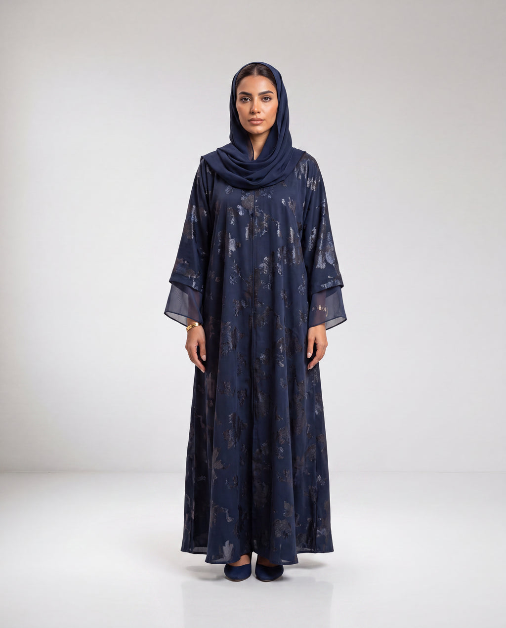 Baskılı Simli Abaya Takım