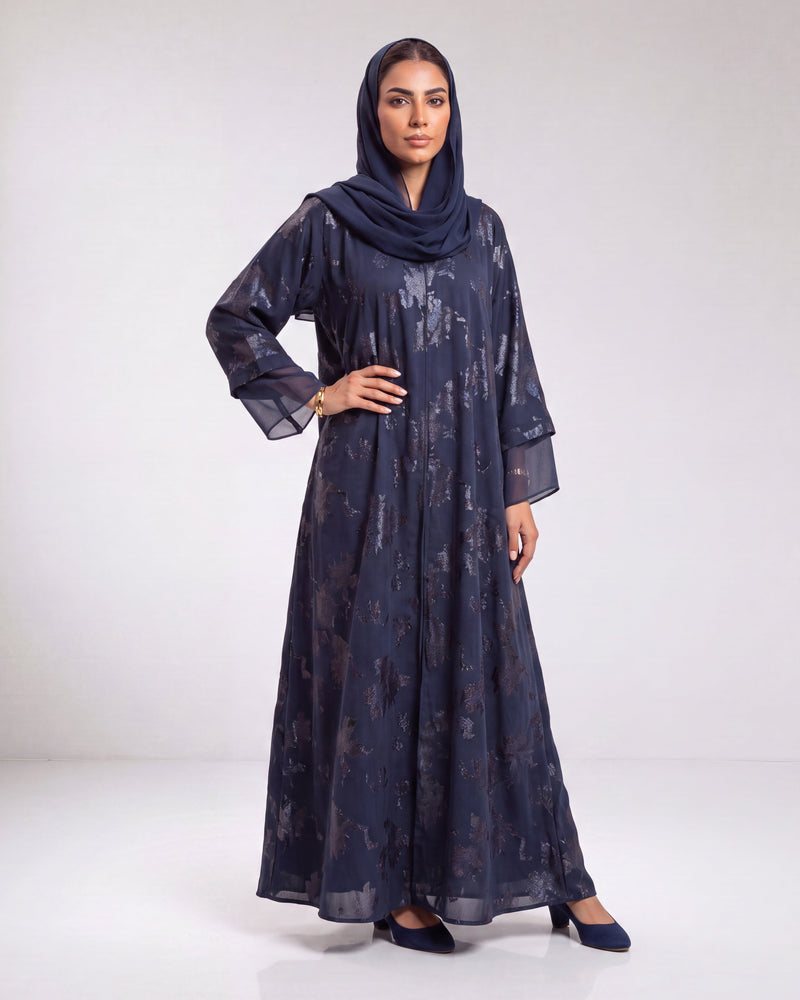 Baskılı Simli Abaya Takım