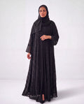 İşlemeli Siyah Abaya Takım