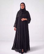 İşlemeli Siyah Abaya Takım