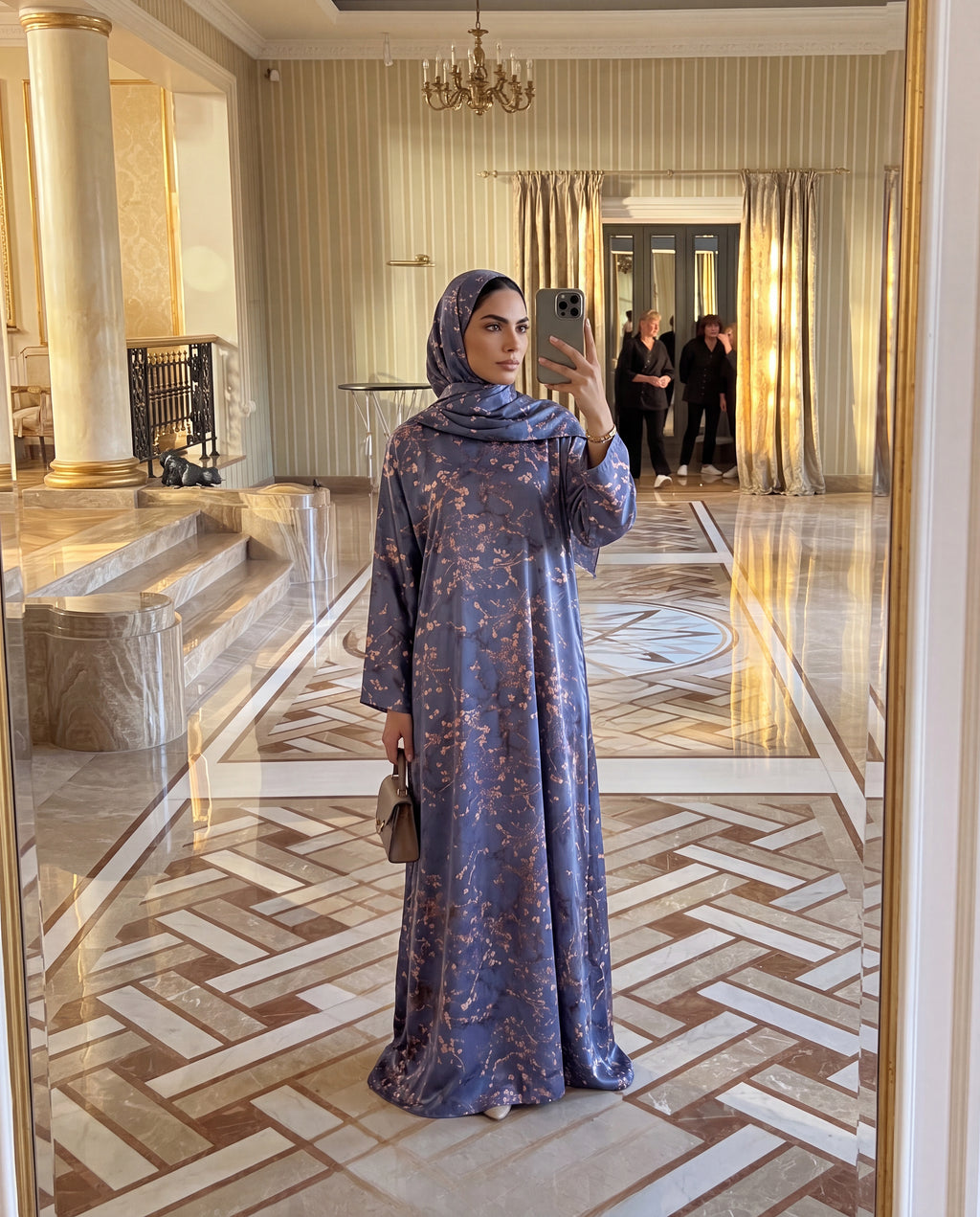 Floral Print Kaftan Abaya – Blue