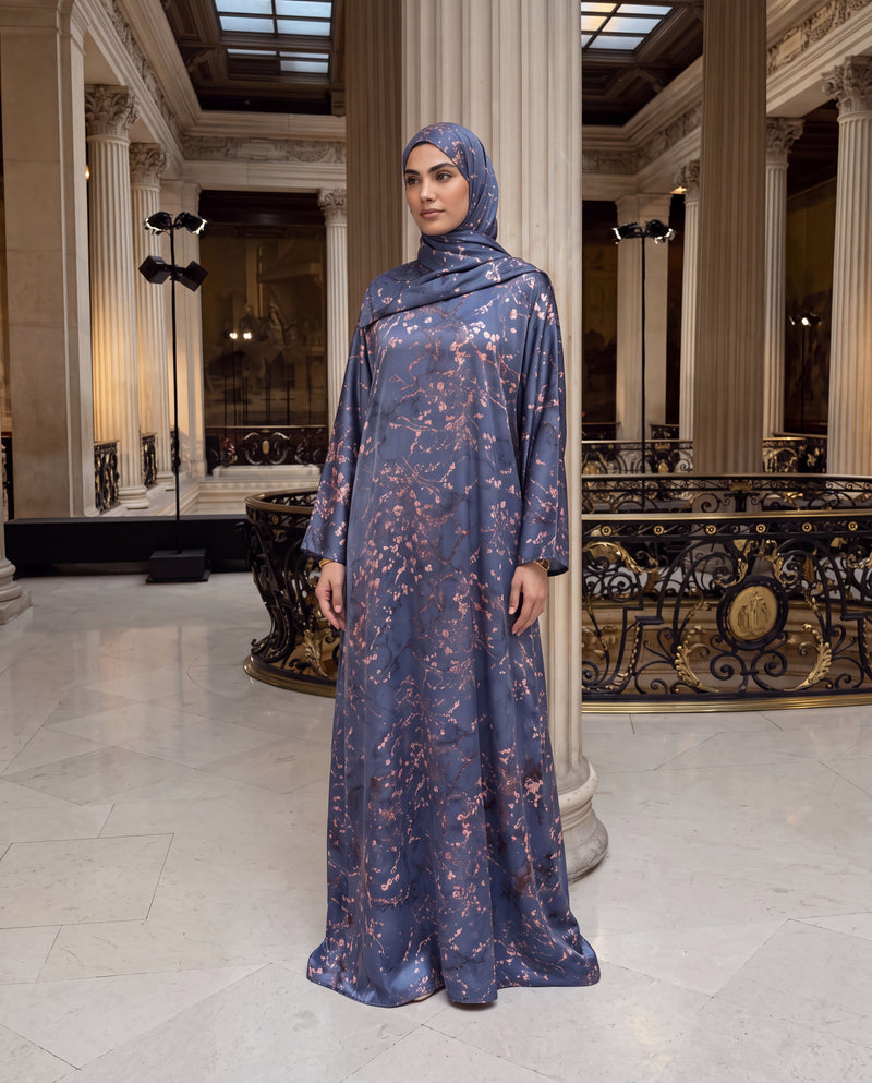 Floral Print Kaftan Abaya – Blue