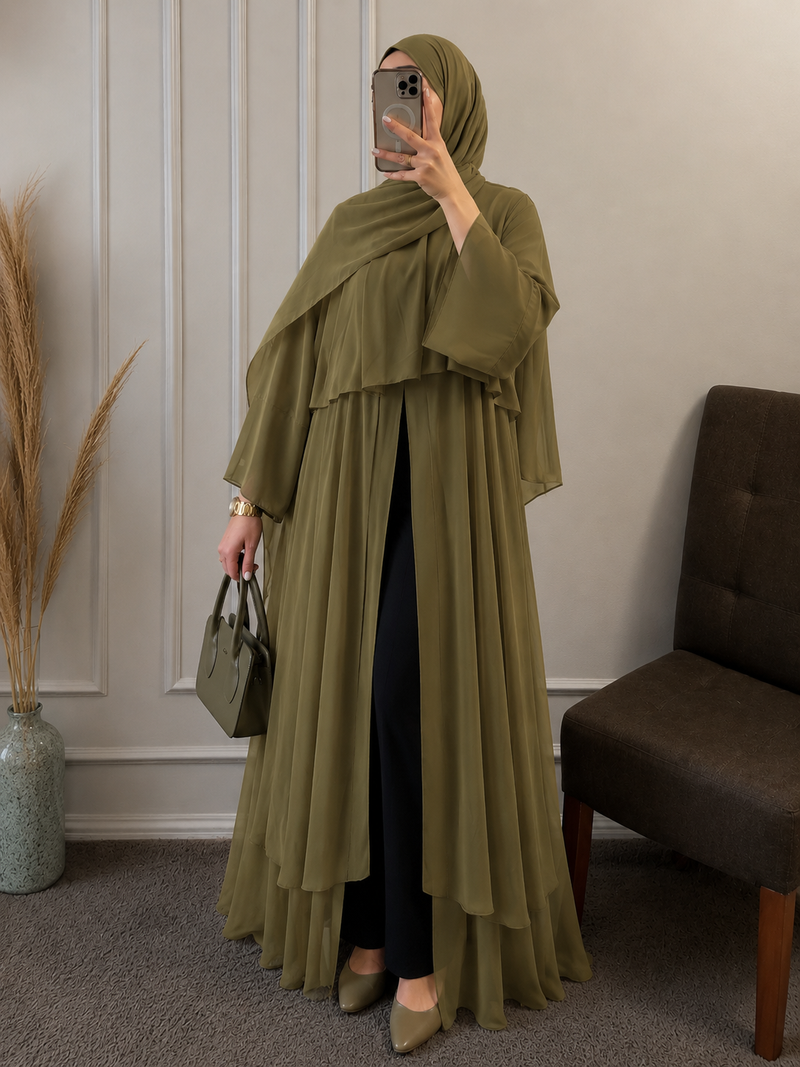 Çift Katlı Abaya - Yağ Yeşili