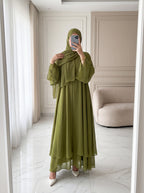 Çift Katlı Abaya - Yağ Yeşili