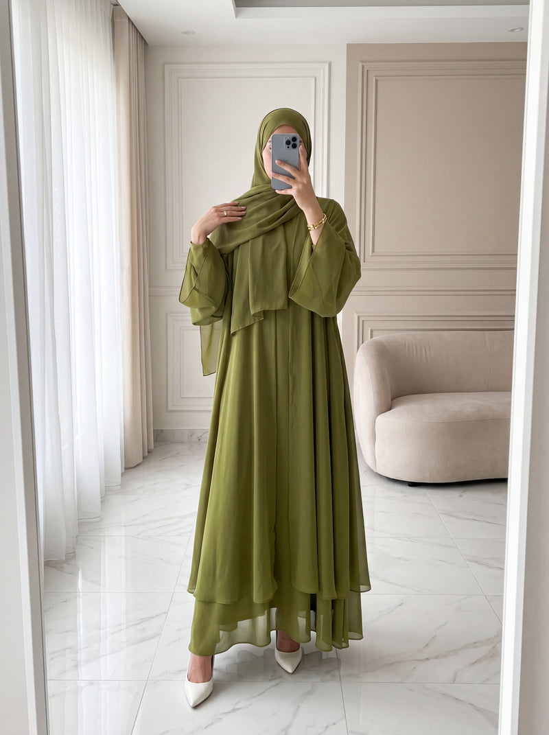 Çift Katlı Abaya - Yağ Yeşili