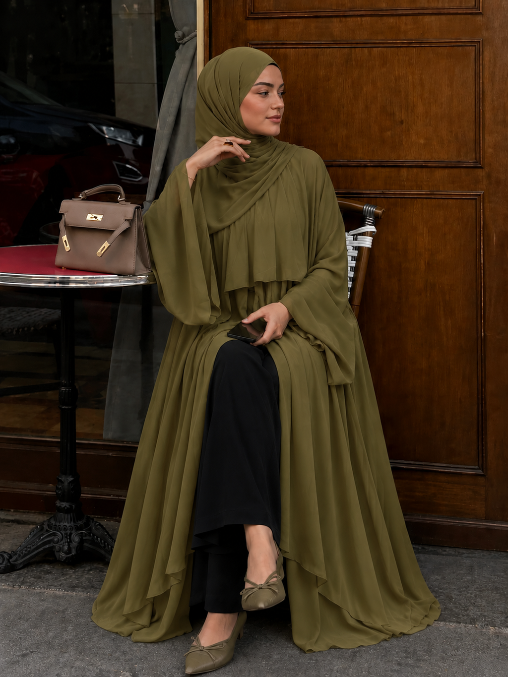 Çift Katlı Abaya - Yağ Yeşili