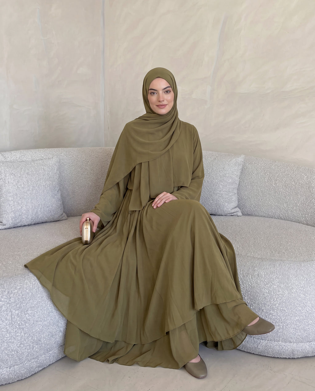 Çift Katlı Abaya - Yağ Yeşili
