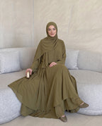 Çift Katlı Abaya - Yağ Yeşili