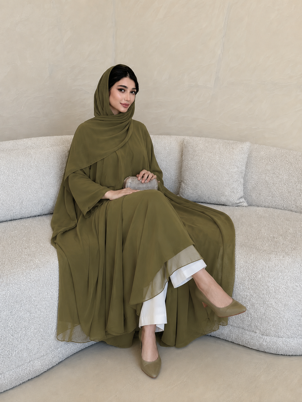 Çift Katlı Abaya - Yağ Yeşili