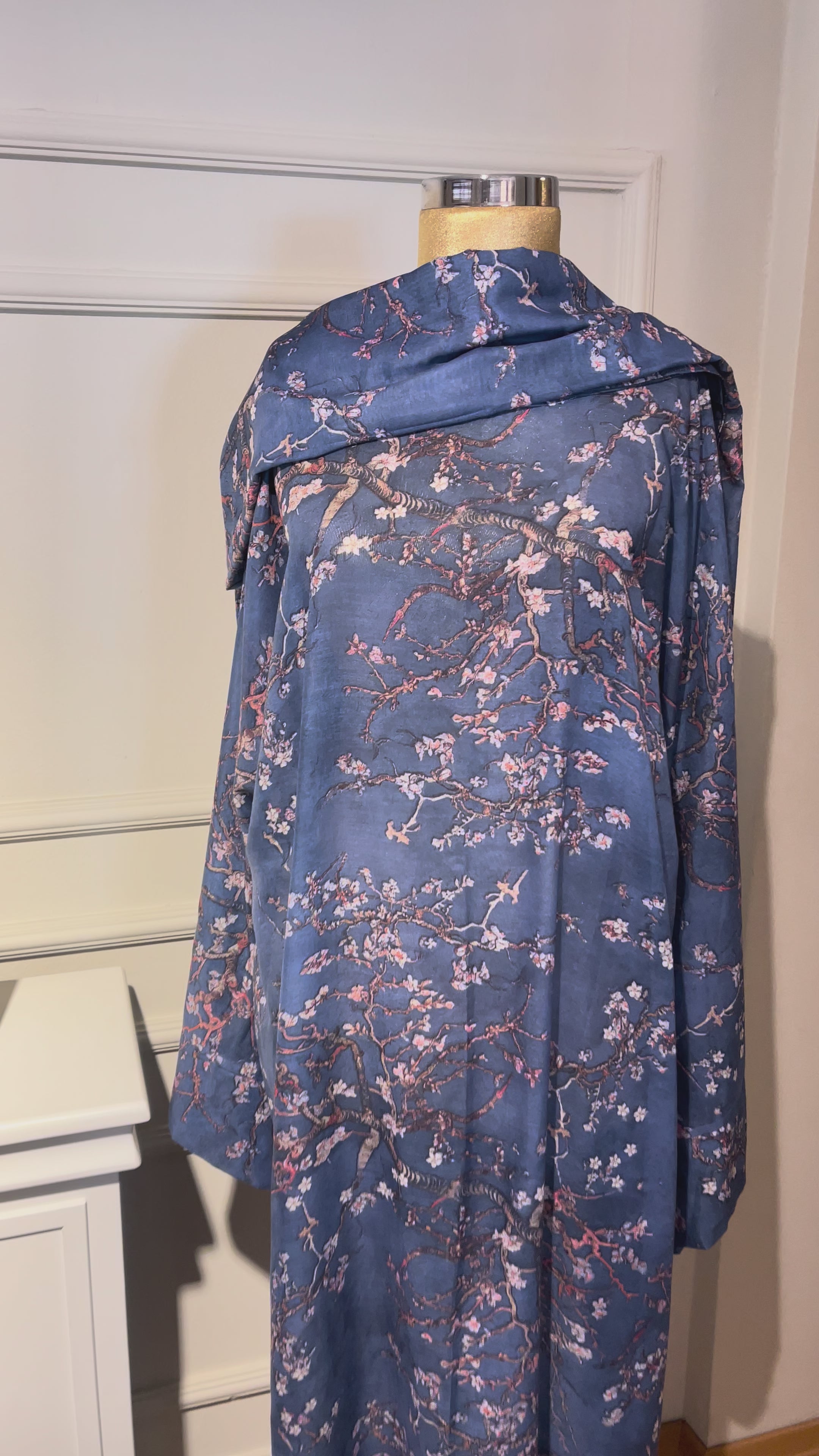 Floral Print Kaftan Abaya – Blue