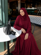 Taş İşlemeli Abaya - Kırmızı