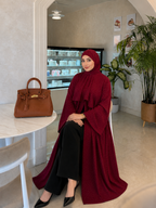 Taş İşlemeli Abaya - Kırmızı